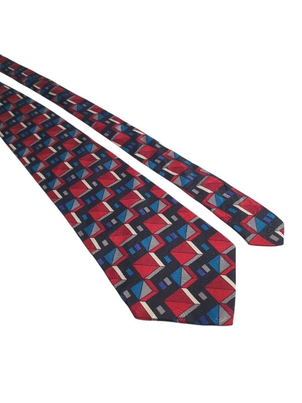 Henry Grethel Mens Geometric Red Blue Black Abstract Silk Classic Necktie Office
